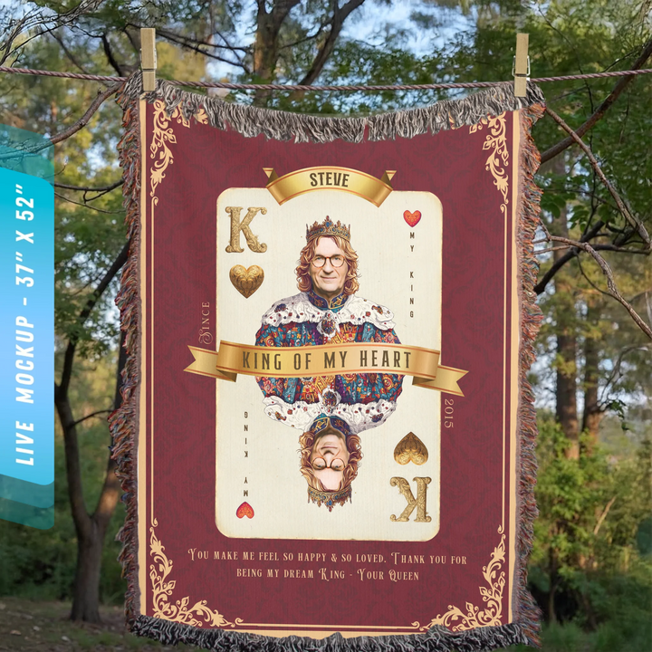 King of My Heart Playing Card Personalized Heirloom Blanket - Euro Regality