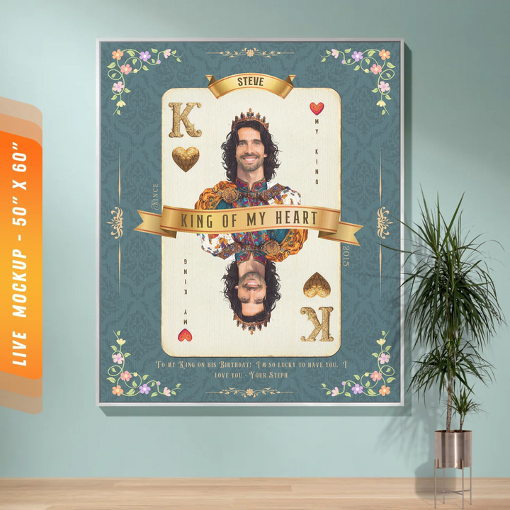 King of My Heart Playing Card Personalized Heirloom Blanket - Euro Regality