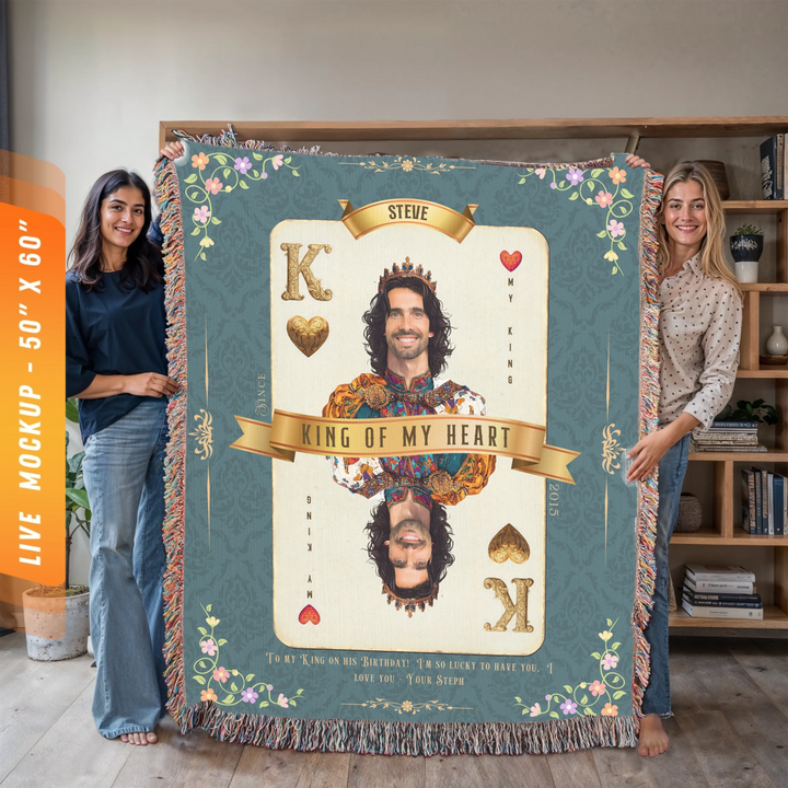 King of My Heart Playing Card Personalized Heirloom Blanket - Euro Regality
