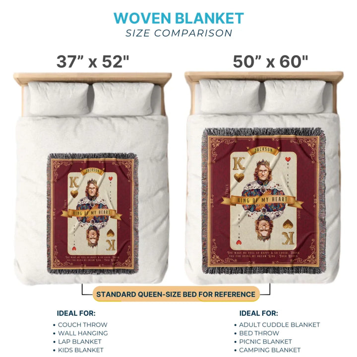King of My Heart Playing Card Personalized Heirloom Blanket - Euro Regality