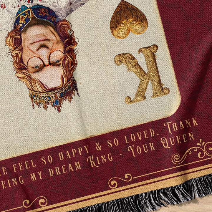 King of My Heart Playing Card Personalized Heirloom Blanket - Euro Regality