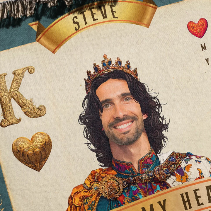 King of My Heart Playing Card Personalized Heirloom Blanket - Euro Regality