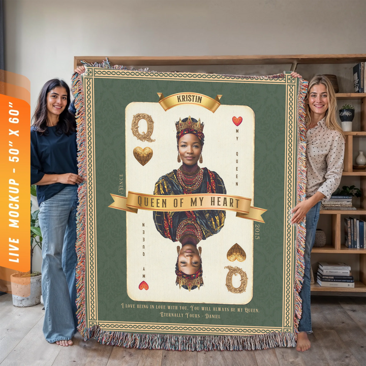 Queen of My Heart Playing Card Personalized Heirloom Blanket - African Royalty