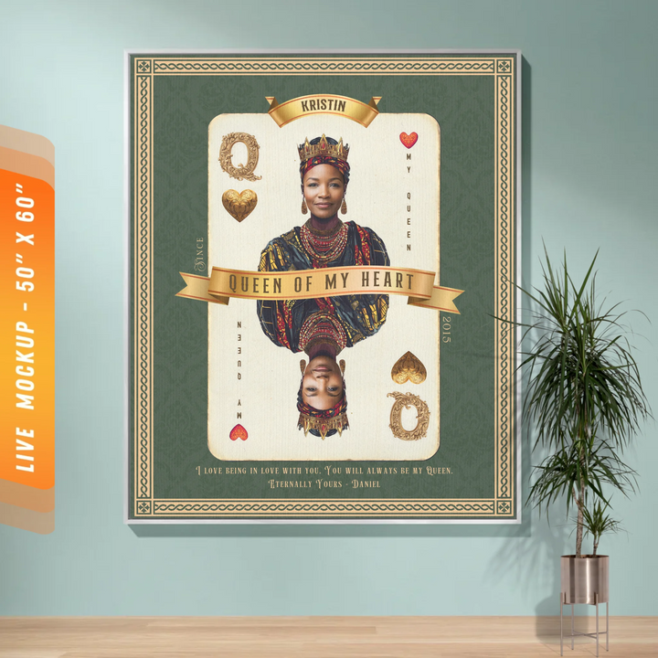 Queen of My Heart Playing Card Personalized Heirloom Blanket - African Royalty