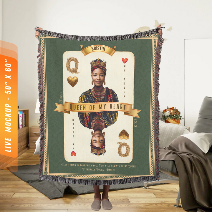Queen of My Heart Playing Card Personalized Heirloom Blanket - African Royalty