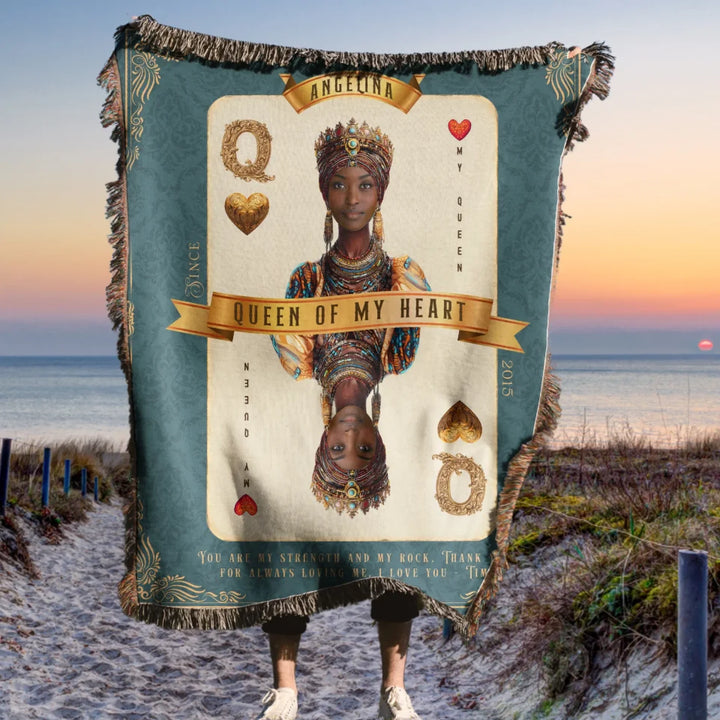 Queen of My Heart Playing Card Personalized Heirloom Blanket - African Royalty