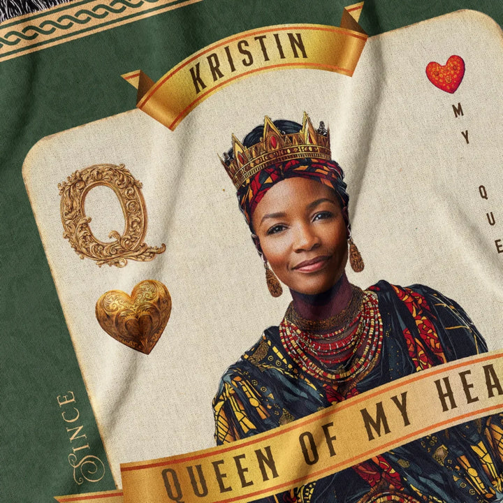 Queen of My Heart Playing Card Personalized Heirloom Blanket - African Royalty