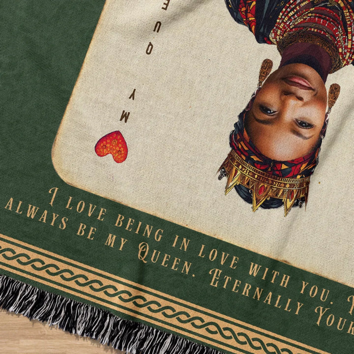 Queen of My Heart Playing Card Personalized Heirloom Blanket - African Royalty