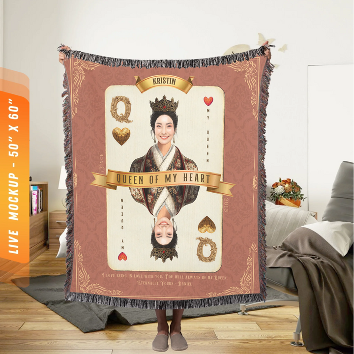 Queen of My Heart Playing Card Personalized Heirloom Blanket - Asian Aristocracy