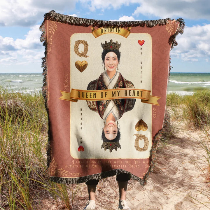 Queen of My Heart Playing Card Personalized Heirloom Blanket - Asian Aristocracy