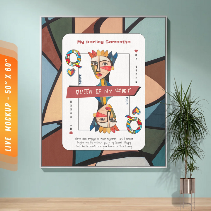 King & Queen of Hearts Couples Playing Card Personalized Heirloom Blanket (Picasso Edition 2)