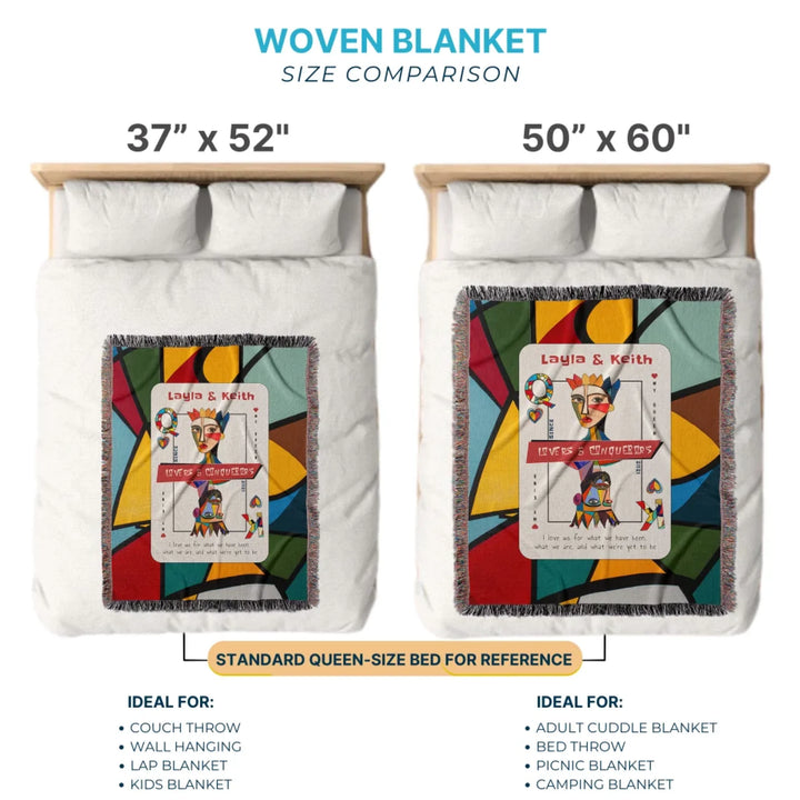 King & Queen of Hearts Couples Playing Card Personalized Heirloom Blanket (Picasso Edition 2)