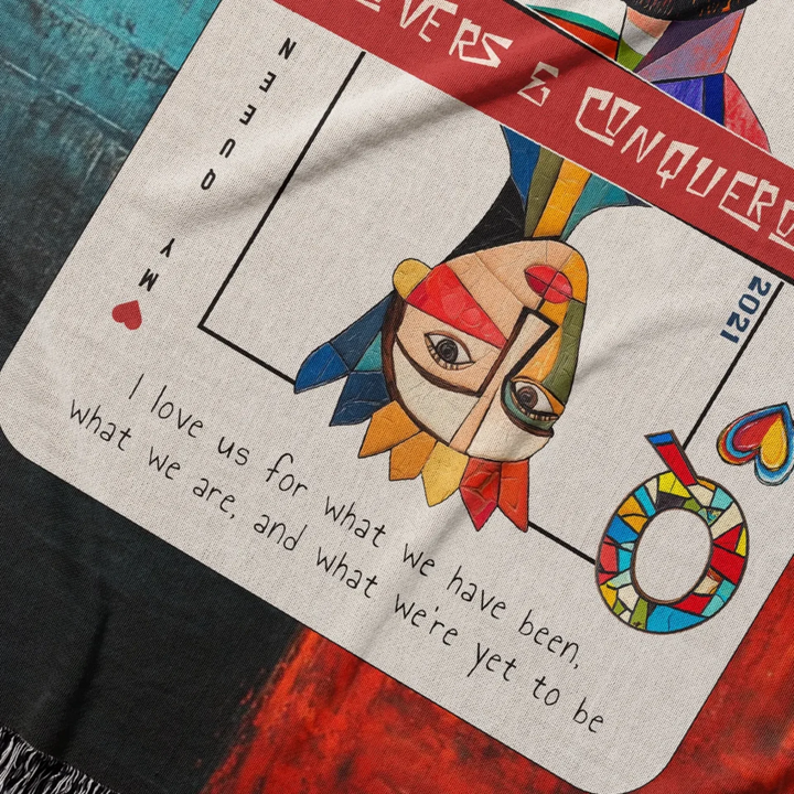 King & Queen of Hearts Couples Playing Card Personalized Heirloom Blanket (Picasso Edition 2)