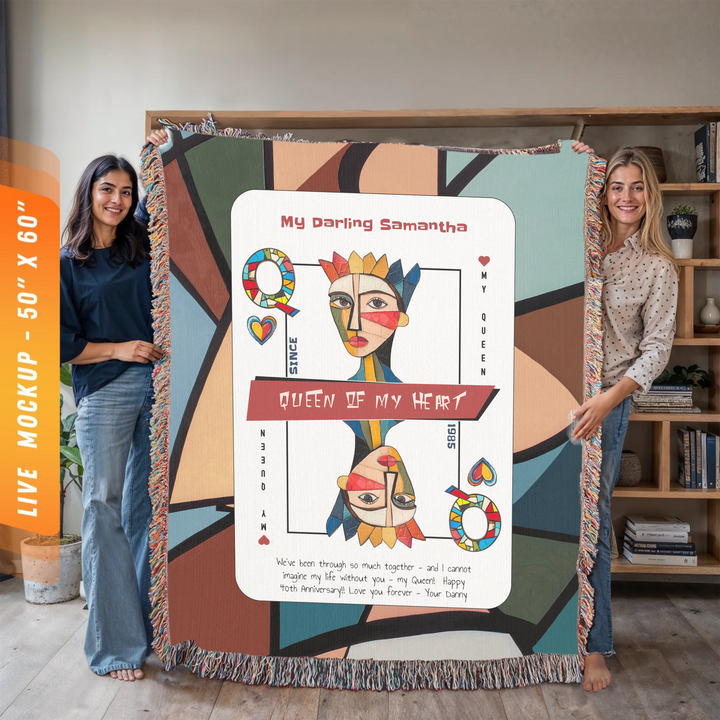 King & Queen of Hearts Couples Playing Card Personalized Heirloom Blanket (Picasso Edition 2)