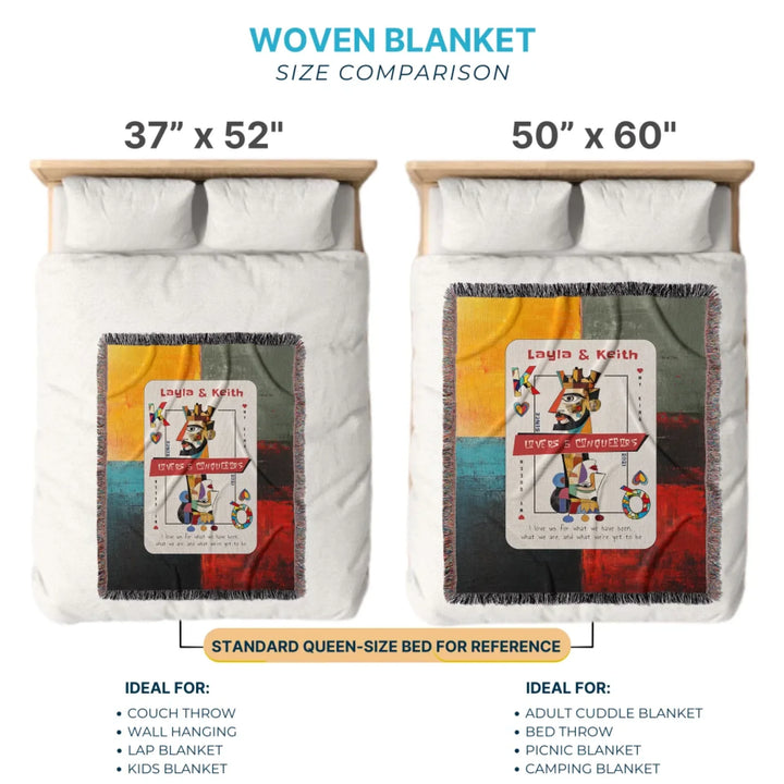 King & Queen of Hearts Couples Playing Card Personalized Heirloom Blanket (Picasso Edition 1)