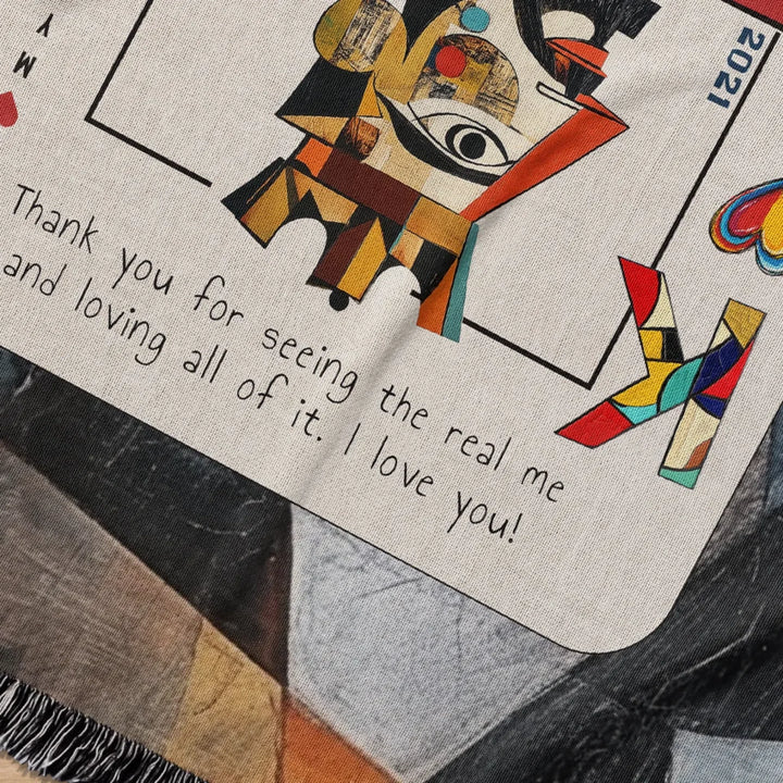 King & Queen of Hearts Couples Playing Card Personalized Heirloom Blanket (Picasso Edition 1)