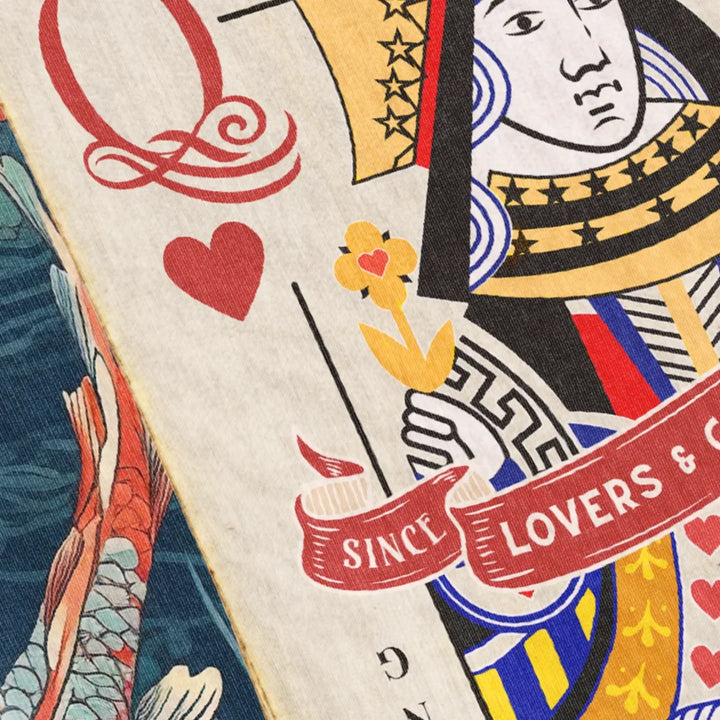King & Queen of Hearts Couples Playing Card Personalized Heirloom Blanket (Vintage Tapestry Edition)