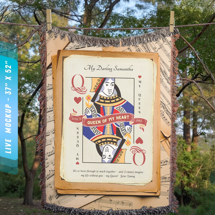 King & Queen of Hearts Couples Playing Card Personalized Heirloom Blanket (Maestro Edition)