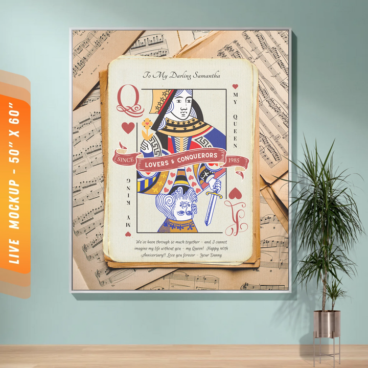 King & Queen of Hearts Couples Playing Card Personalized Heirloom Blanket (Maestro Edition)