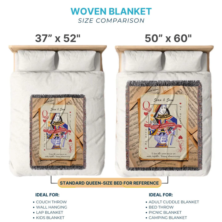 King & Queen of Hearts Couples Playing Card Personalized Heirloom Blanket (Maestro Edition)
