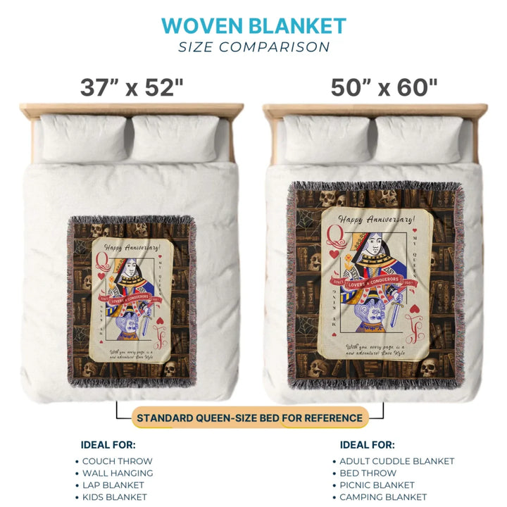 King & Queen of Hearts Couples Playing Card Personalized Heirloom Blanket (Book Lovers Edition)