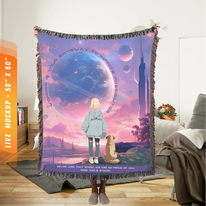 Wonder Is My Gateway Anime Personalized Heirloom Blanket - Planets Edition