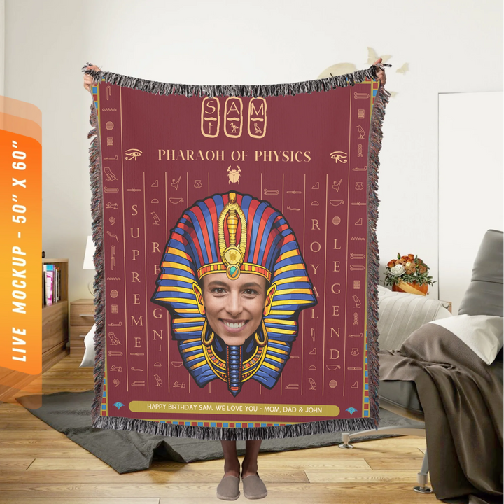 Egyptian Pharaoh Personalized Heirloom Blanket with Photo - (Rosetta Stone Edition)