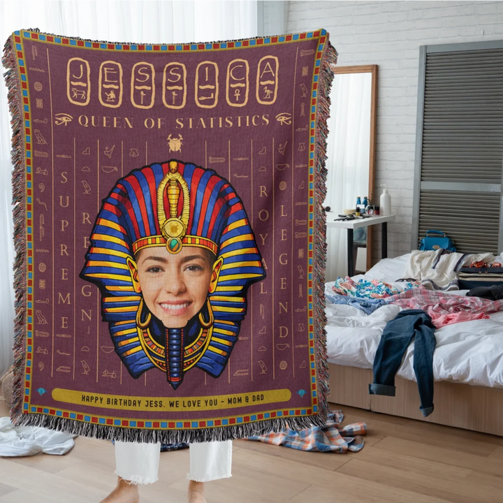 Egyptian Pharaoh Personalized Heirloom Blanket with Photo - (Rosetta Stone Edition)