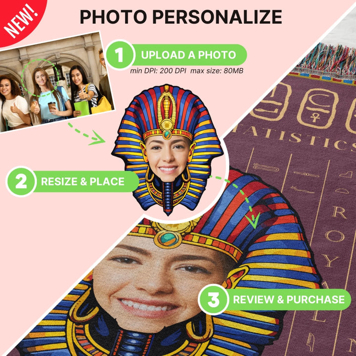 Egyptian Pharaoh Personalized Heirloom Blanket with Photo - (Clay Tablet Edition)