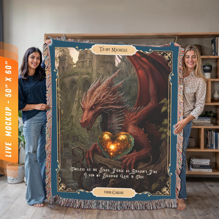Fierce Love Dragon Personalized Heirloom Blanket - Crimson Guardian Edition