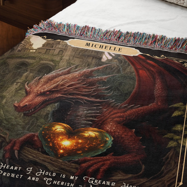 Fierce Love Dragon Personalized Heirloom Blanket - Crimson Guardian Edition