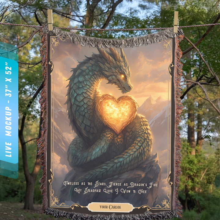 Fierce Love Dragon Personalized Heirloom Blanket - Flaming Heart Edition