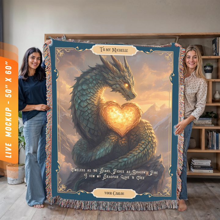 Fierce Love Dragon Personalized Heirloom Blanket - Flaming Heart Edition