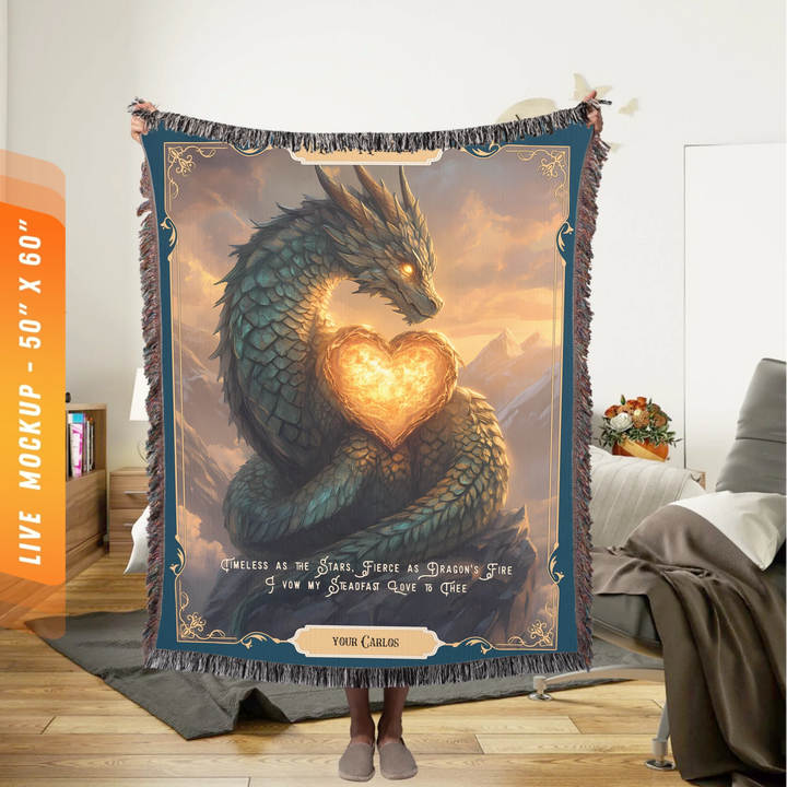 Fierce Love Dragon Personalized Heirloom Blanket - Flaming Heart Edition