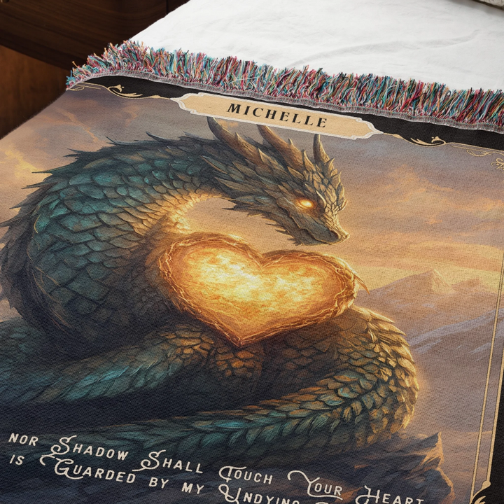 Fierce Love Dragon Personalized Heirloom Blanket - Flaming Heart Edition