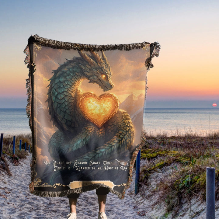 Fierce Love Dragon Personalized Heirloom Blanket - Flaming Heart Edition