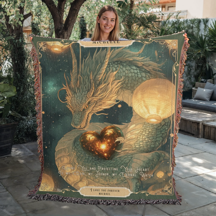 Fierce Love Dragon Personalized Heirloom Blanket - Lanternlight Guardian Edition