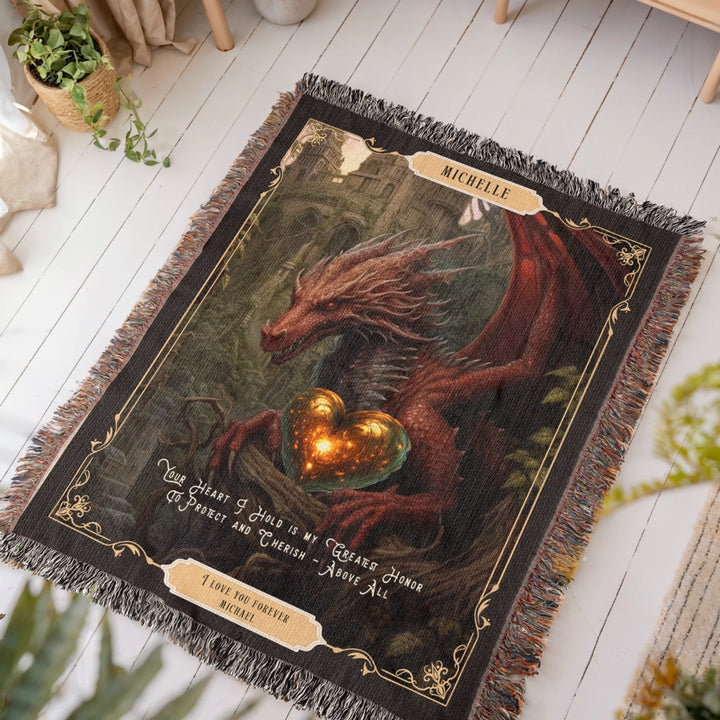 Fierce Love Dragon Personalized Heirloom Blanket - Crimson Guardian Edition