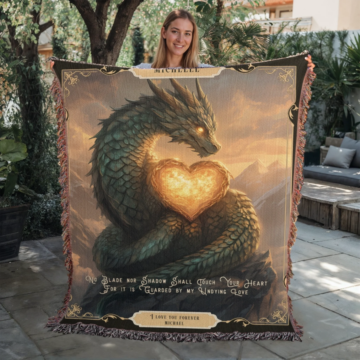 Fierce Love Dragon Personalized Heirloom Blanket - Flaming Heart Edition