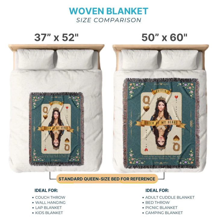 Queen of My Heart Playing Card Personalized Heirloom Blanket - Euro Regality