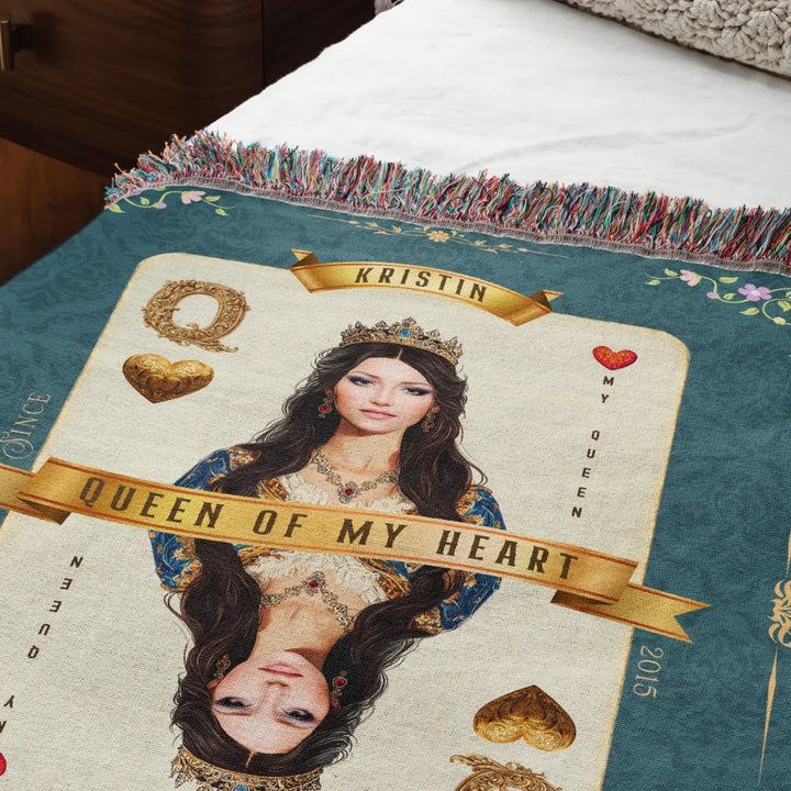 Queen of My Heart Playing Card Personalized Heirloom Blanket - Euro Regality