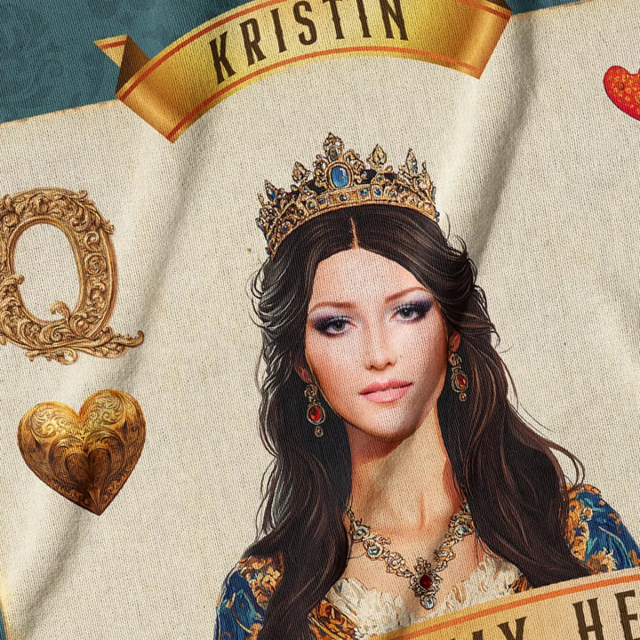 Queen of My Heart Playing Card Personalized Heirloom Blanket - Euro Regality