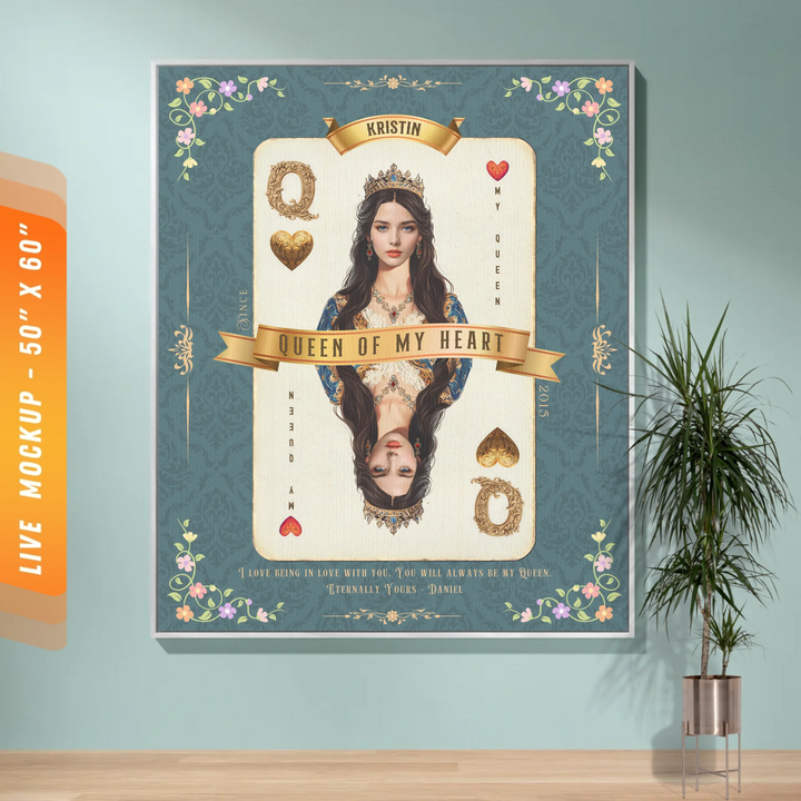 Queen of My Heart Playing Card Personalized Heirloom Blanket - Euro Regality