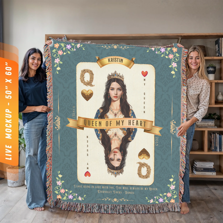 Queen of My Heart Playing Card Personalized Heirloom Blanket - Euro Regality