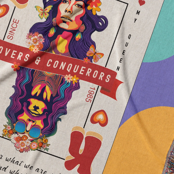 King & Queen of Hearts Couples Playing Card Personalized Heirloom Blanket (60's Vibe Retro Edition)